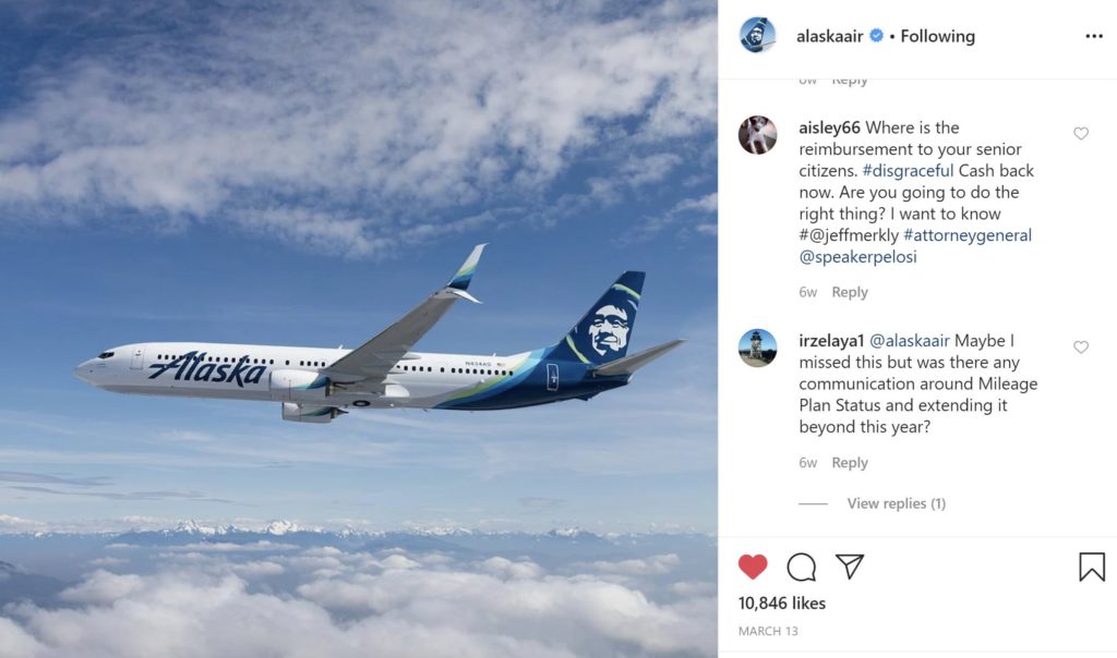 alaska air instagram image flying through the sky