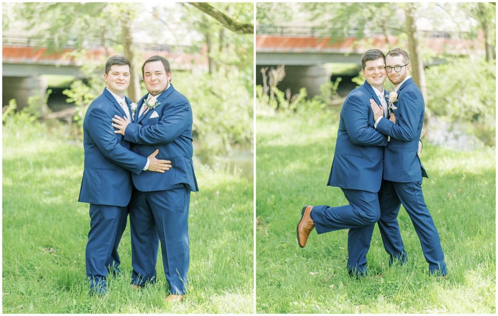 groom and groomsmen being silly