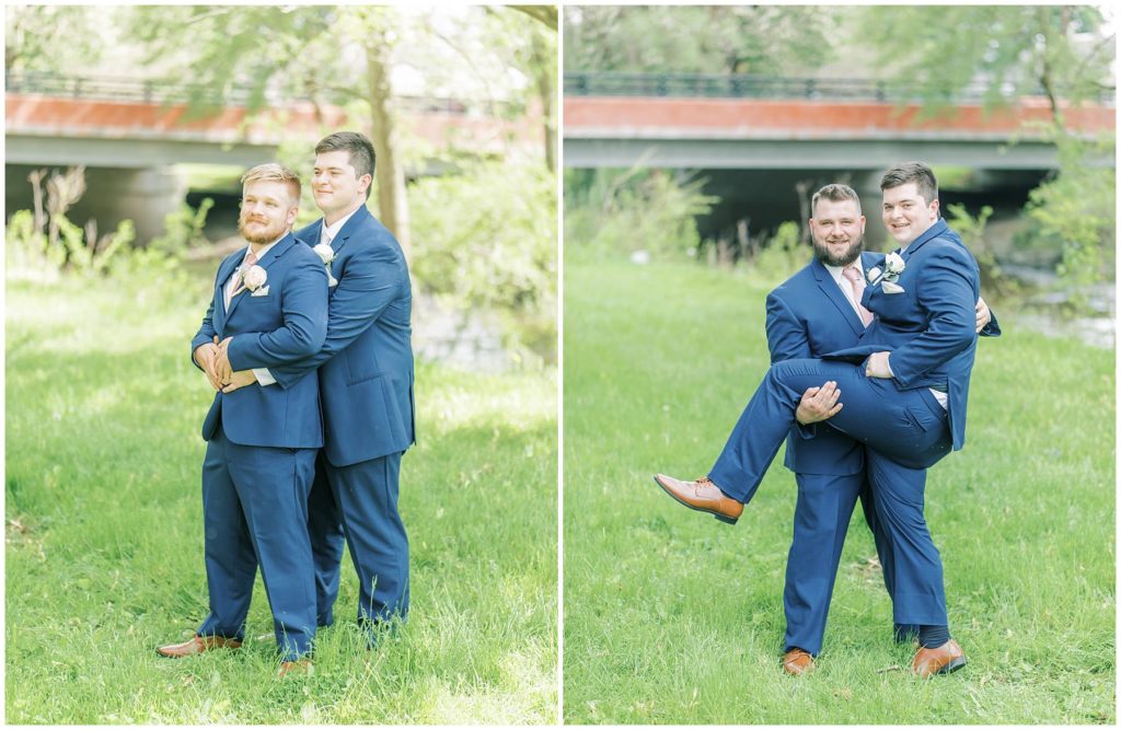 groomsmen and groom prom pose