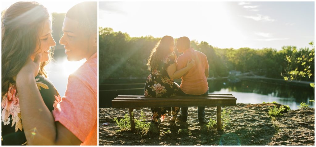 couple sit in sunset at france park logansport indiana engagement