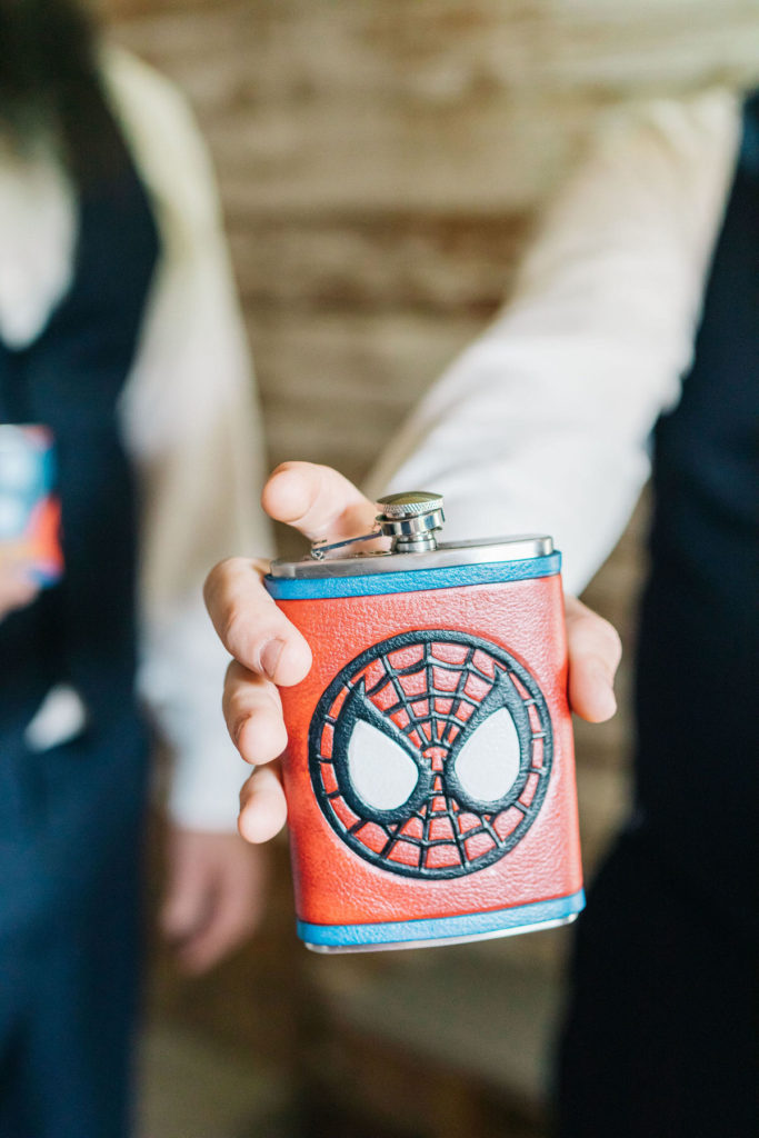groom flask with spiderman face