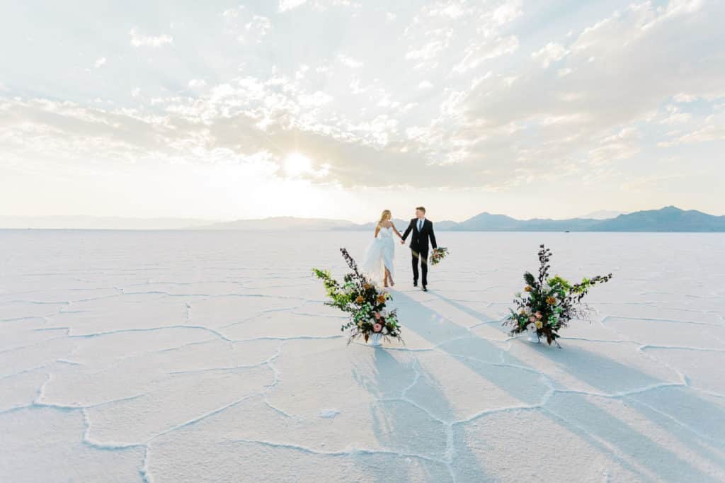 bride and groom salt flats elopement
