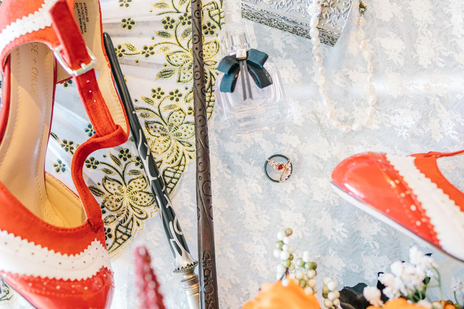 Vintage Halloween Wedding with Harry Potter Scarves and Wands