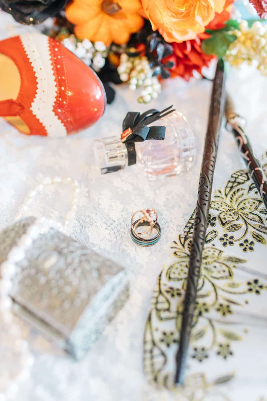 Vintage Halloween Wedding with Harry Potter Scarves and Wands