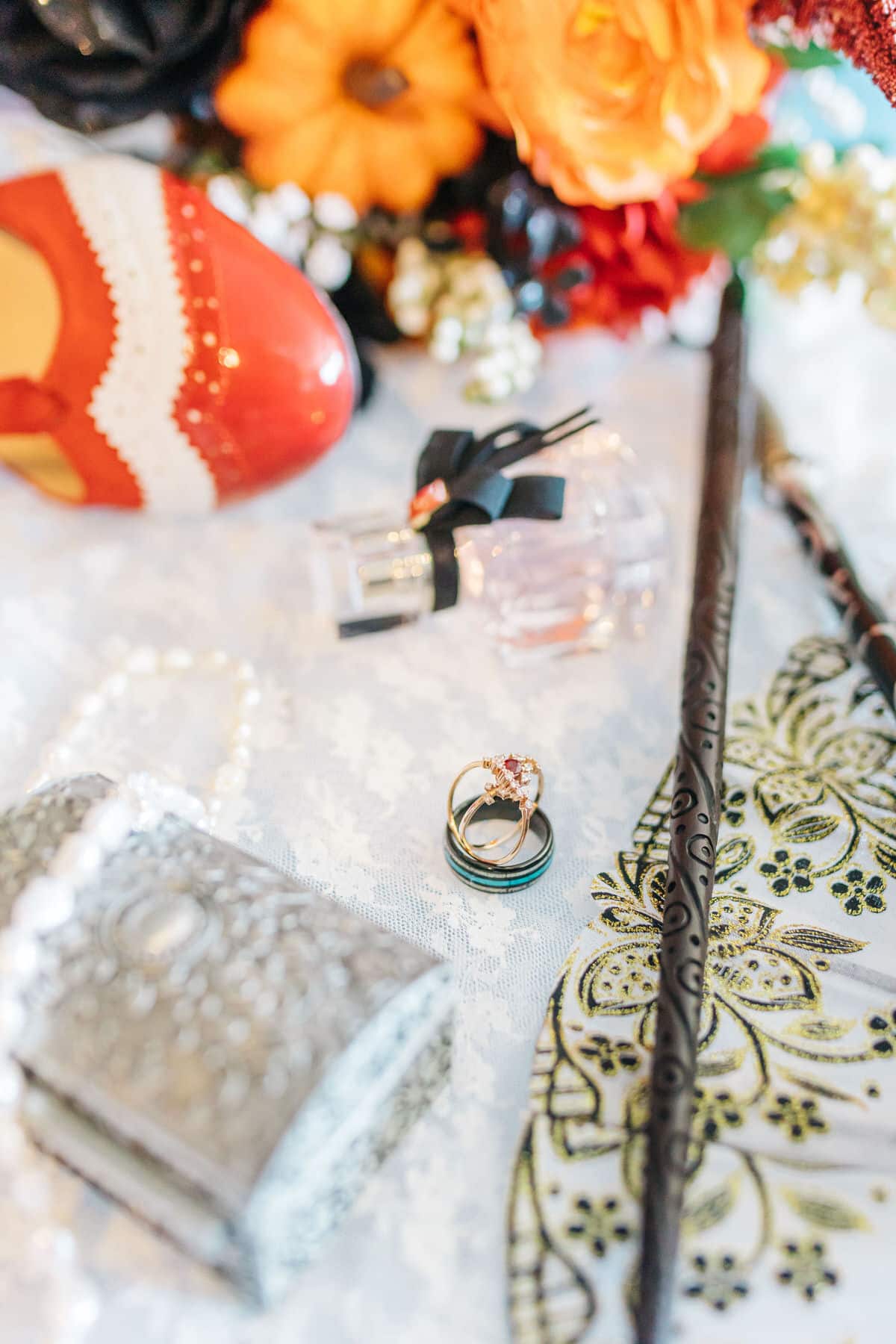 Vintage Halloween Wedding with Harry Potter Scarves and Wands