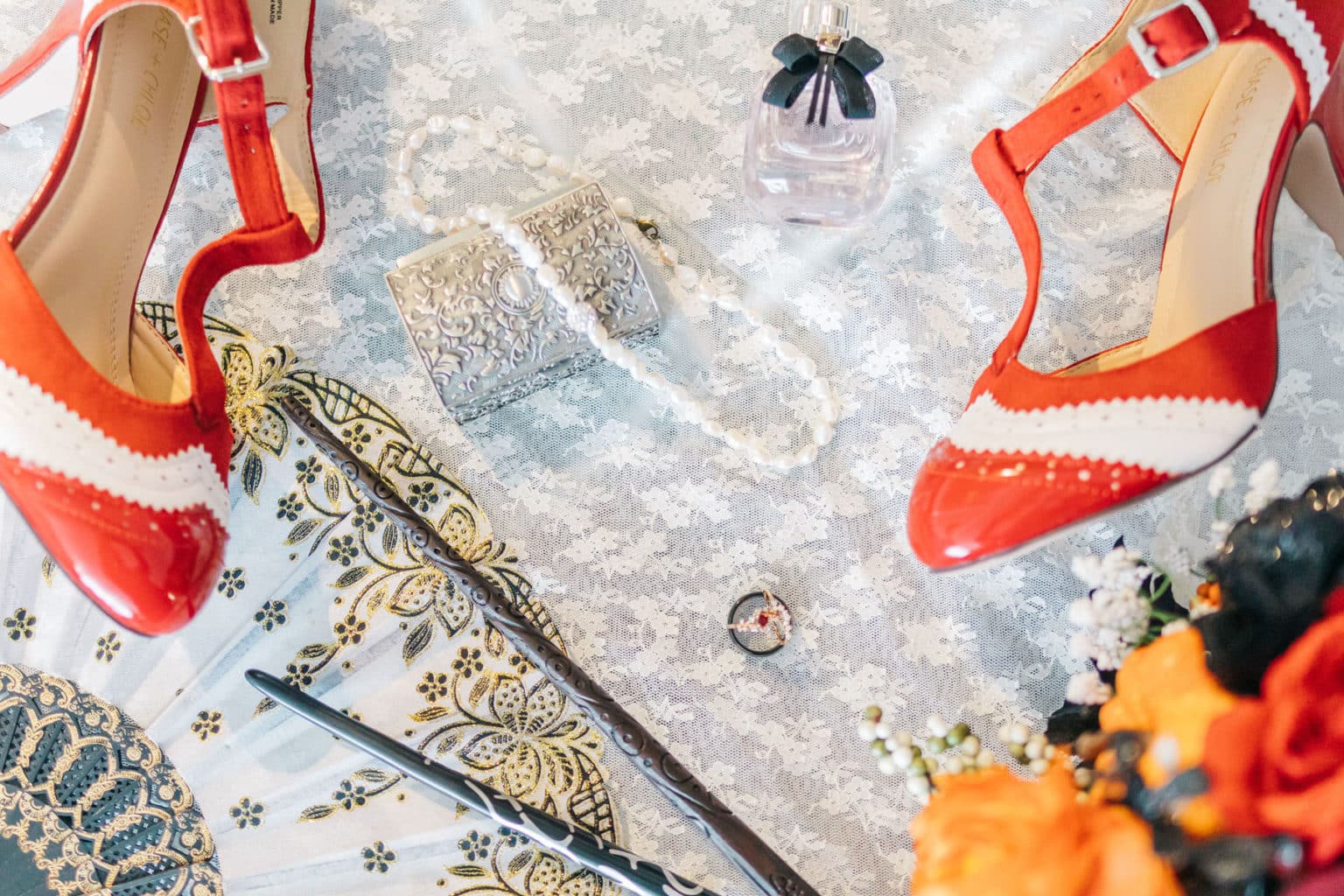 Vintage Halloween Wedding with Harry Potter Scarves and Wands