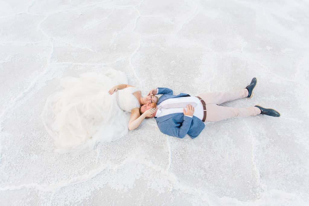 salt flats elopement portraits bride and groom