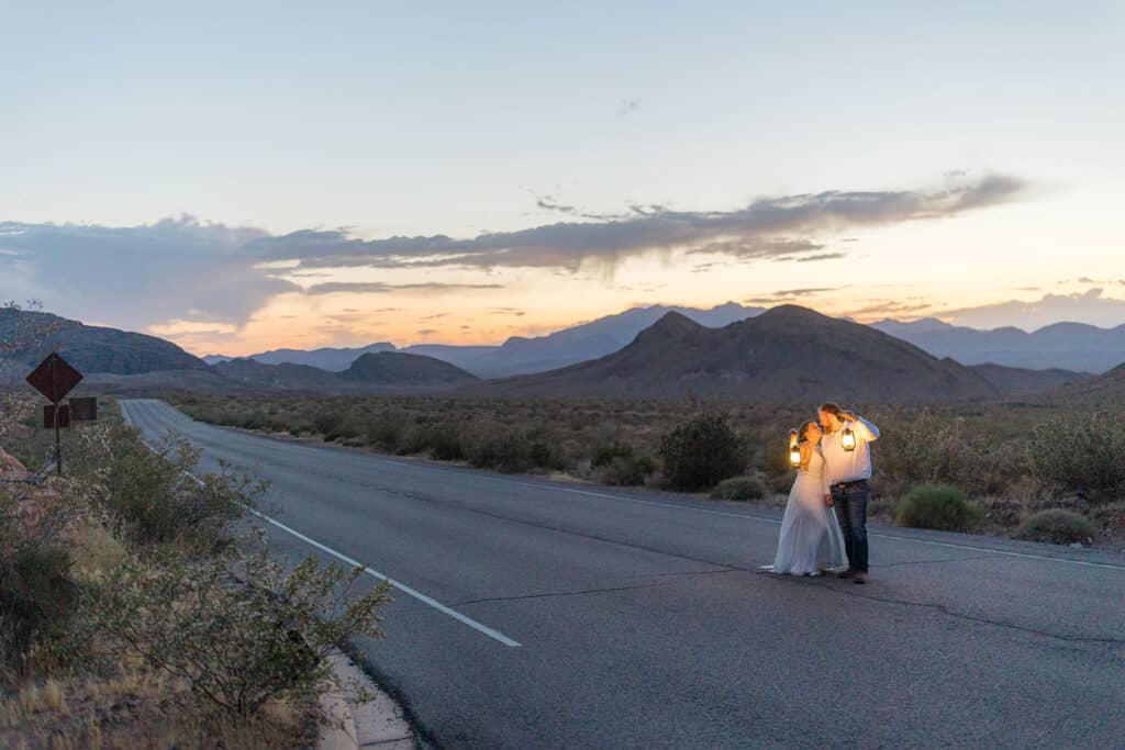 las vegas wedding couple in desert