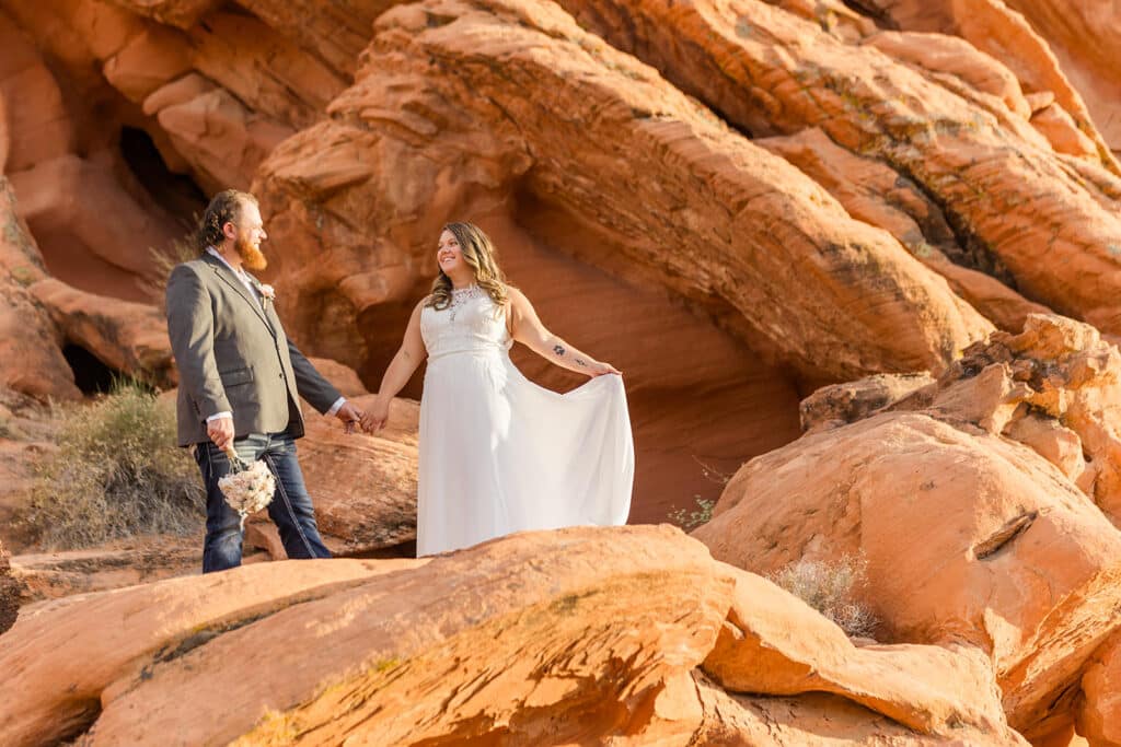 desert portraits in las vegas with bride and groom